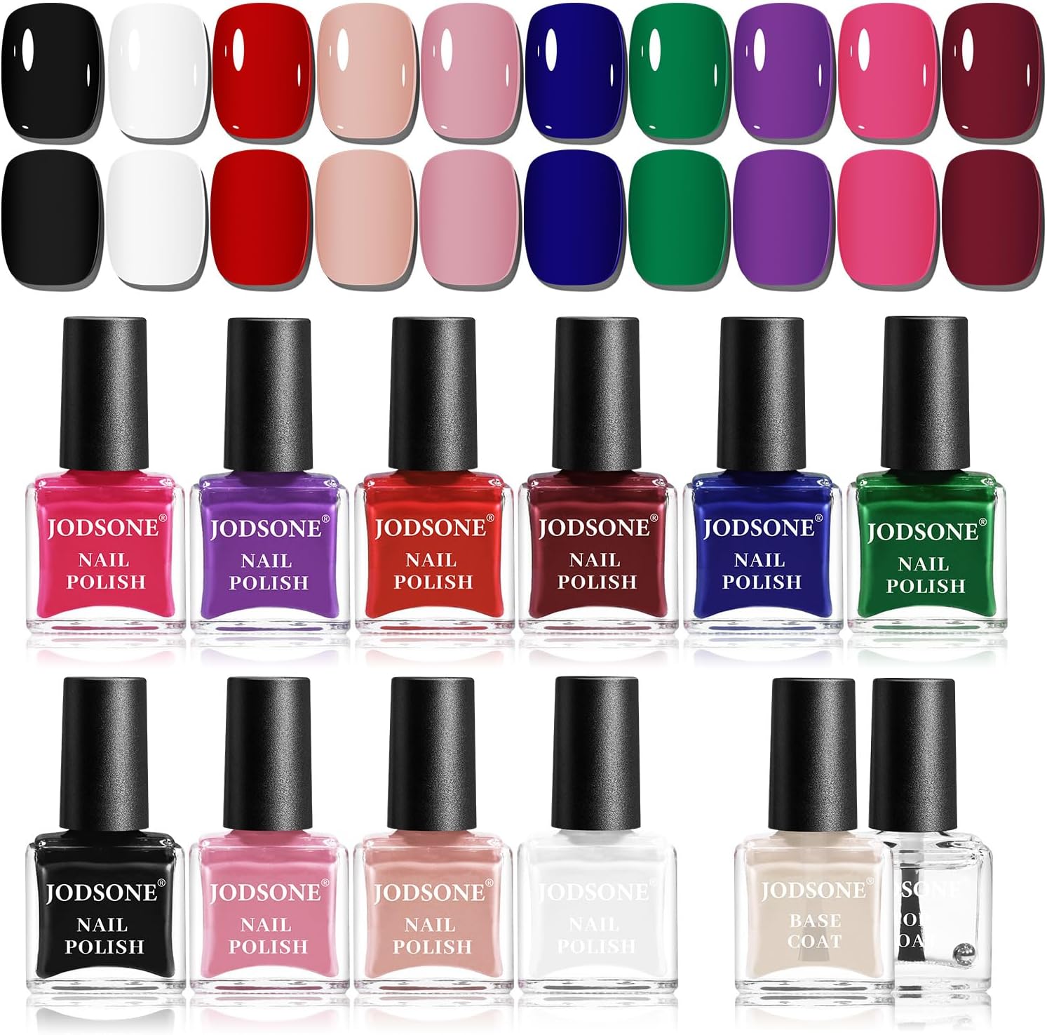 JODSONE 12 PCS Nail Polish Set With 10 Colour Combo, 2 PCS Base And Top Coat, Fast Drying Nail Polish For Home DIY To Beginners