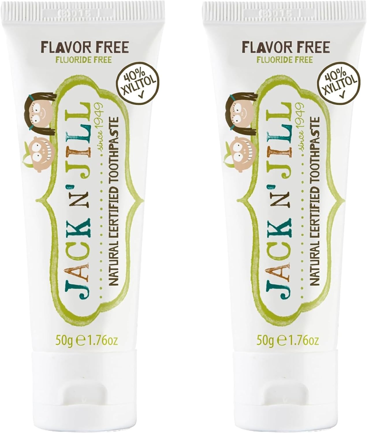 Jack N’ Jill Natural Certified Kids Toothpaste – Fluoride-Free Toddler & Baby Toothpaste with 40% Xylitol, No Sugar, Suitable from 6 Months+, Flavour-Free, Pack of 2 (50g Each)