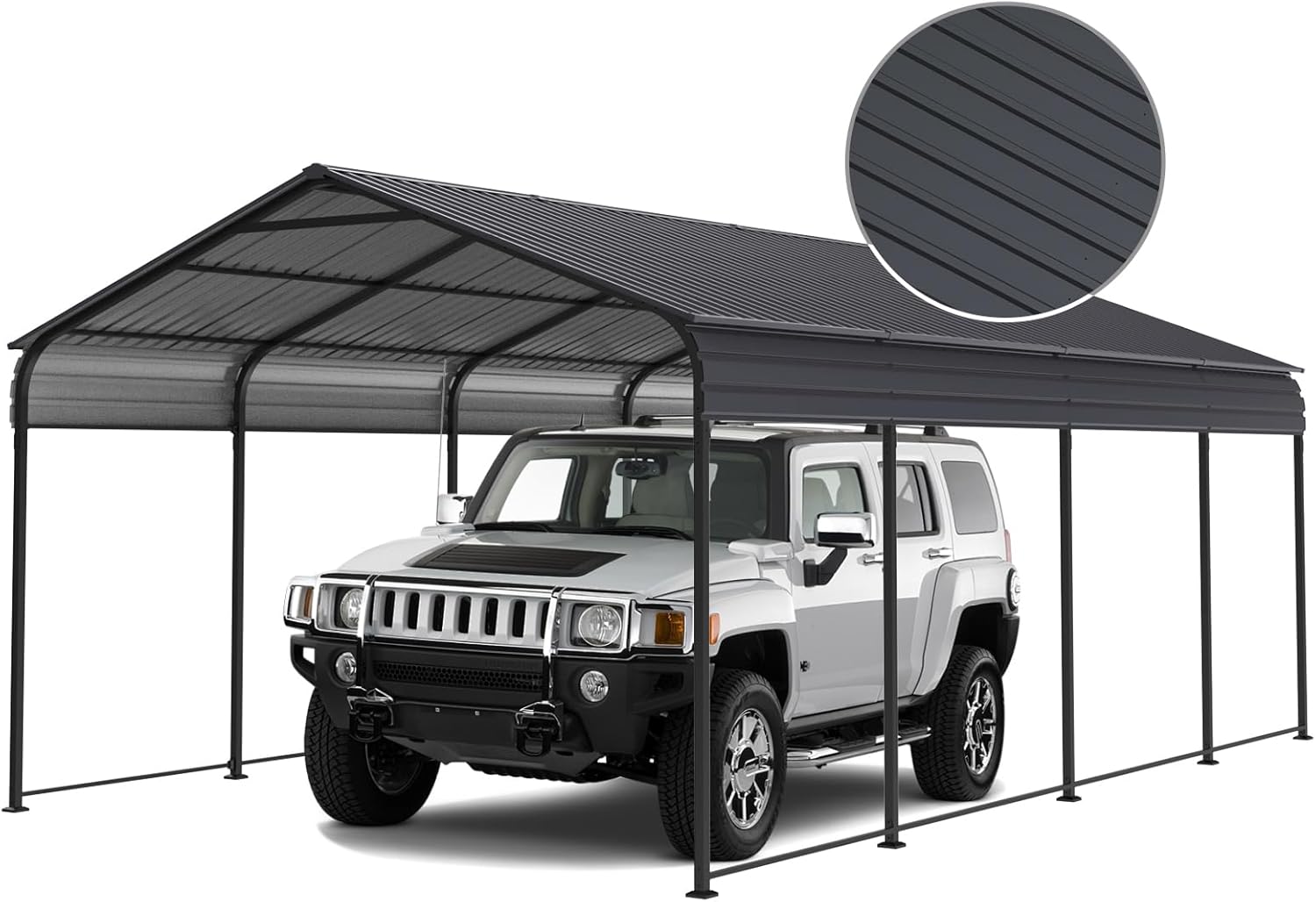 12x20x8.7 FT Carport with Galvanized Steel Roof, Heavy Duty Metal Carport Canopy, Car Shelter Garage for Pickup, Boat, Car and Tractors, Grey