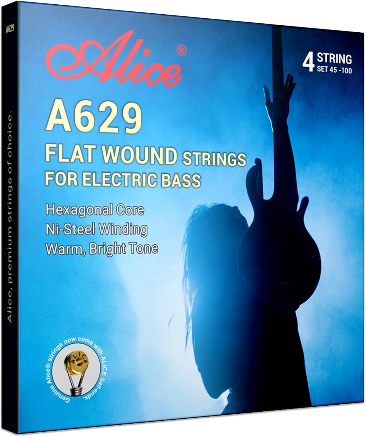 Alice Flatwound Bass Guitar Strings for Professional Use, Suitable for 34" Fretted or Fretless Electric Basses, Nickel Alloy Winding For Electric Bass Guitar 4 String - 45-100 Gauge