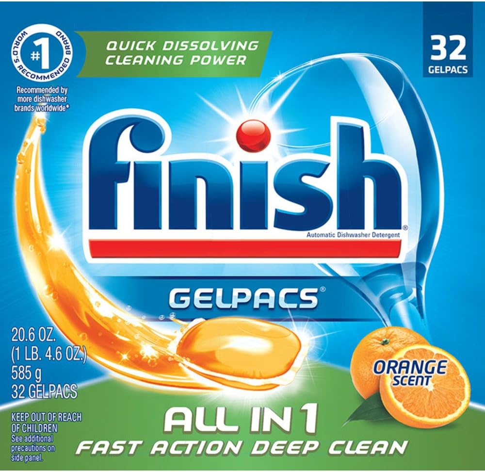 Finish Gelpacs Dishwasher Detergent, Orange Scent, 32 Count