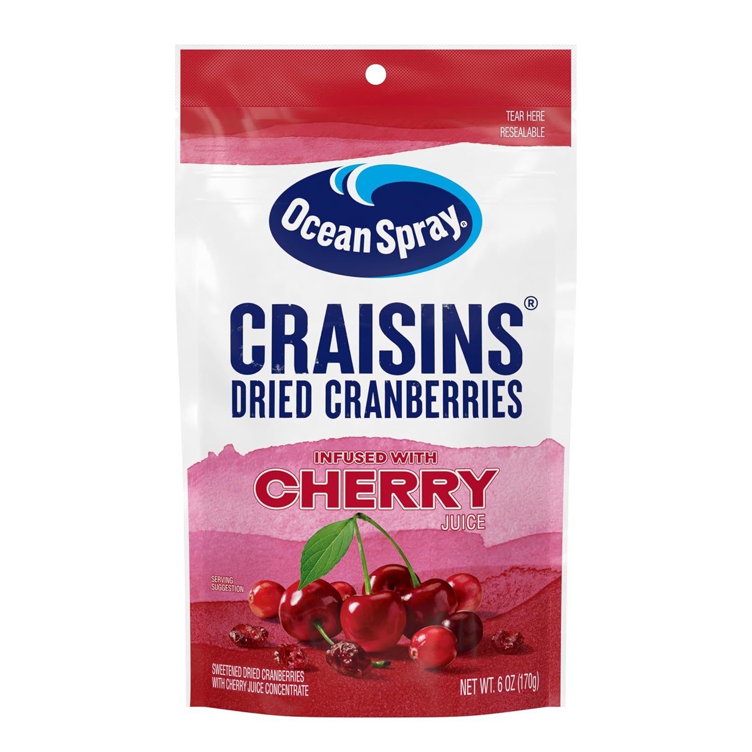 Ocean Spray Craisins, Sweetened Dried Cranberries, Cherry Flavored, 6-Ounce Pouch (Pack of 12)