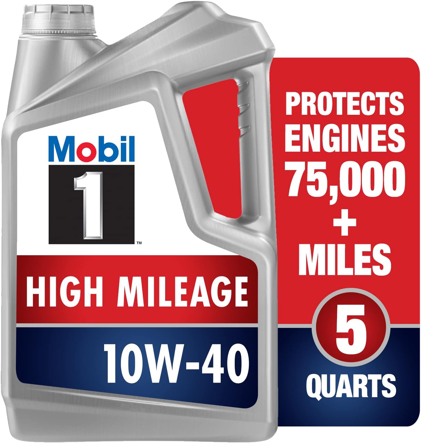 Mobil 1 High Mileage Full Synthetic Motor Oil 10W-40, 5 Quart