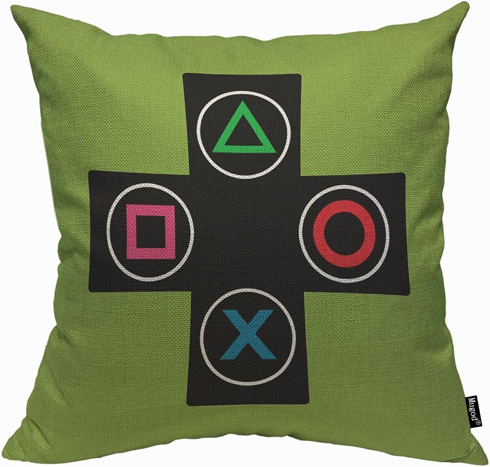 Mugod Green Console Cushion Cover Throw Pillow Covers Gamer Video Games Black Round Pillow Case for Men Women Decorative Home Sofa Chair Couch 45x45cm/18x18 Inch