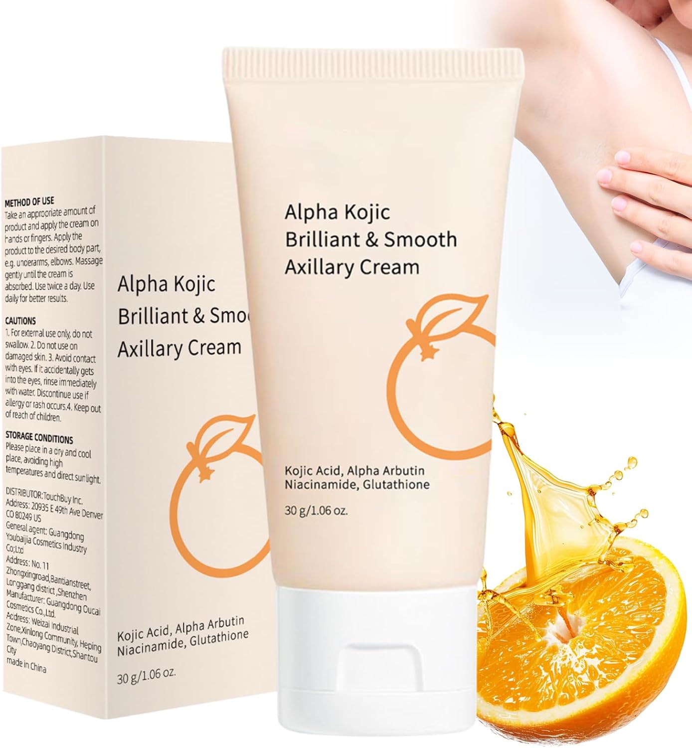 Kojic Acid Underarm Whitening Cream, Dark Underarms Skin Lightening Cream for Dark Knees & Elbows, with Alpha Arbutin & Niacinamide, Brightens, Smooths & Evens Skin Tone, Non-Greasy Formula