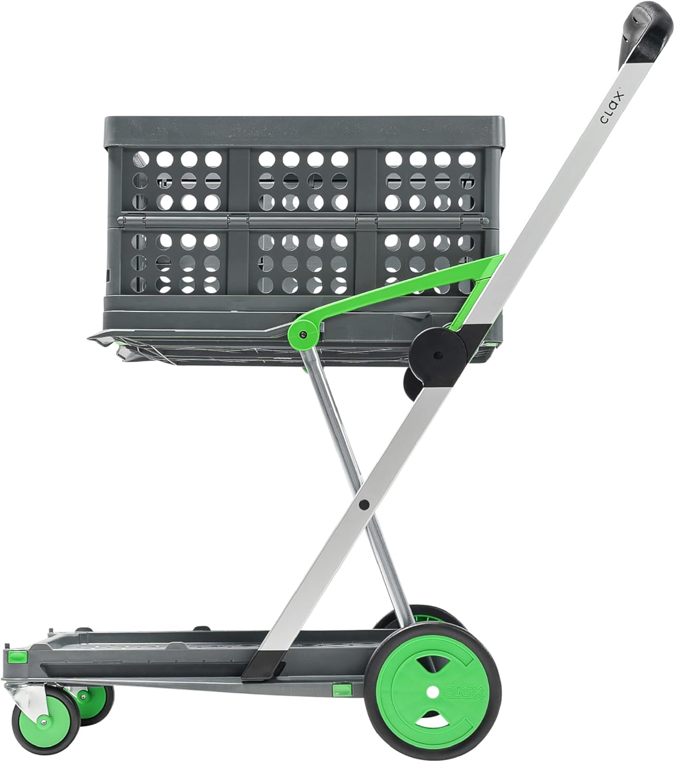 CLAX® The Original | Made in Germany | Multi use Functional Collapsible carts | Mobile Folding Trolley | Shopping cart with Storage Crate | Platform Truck (Green)