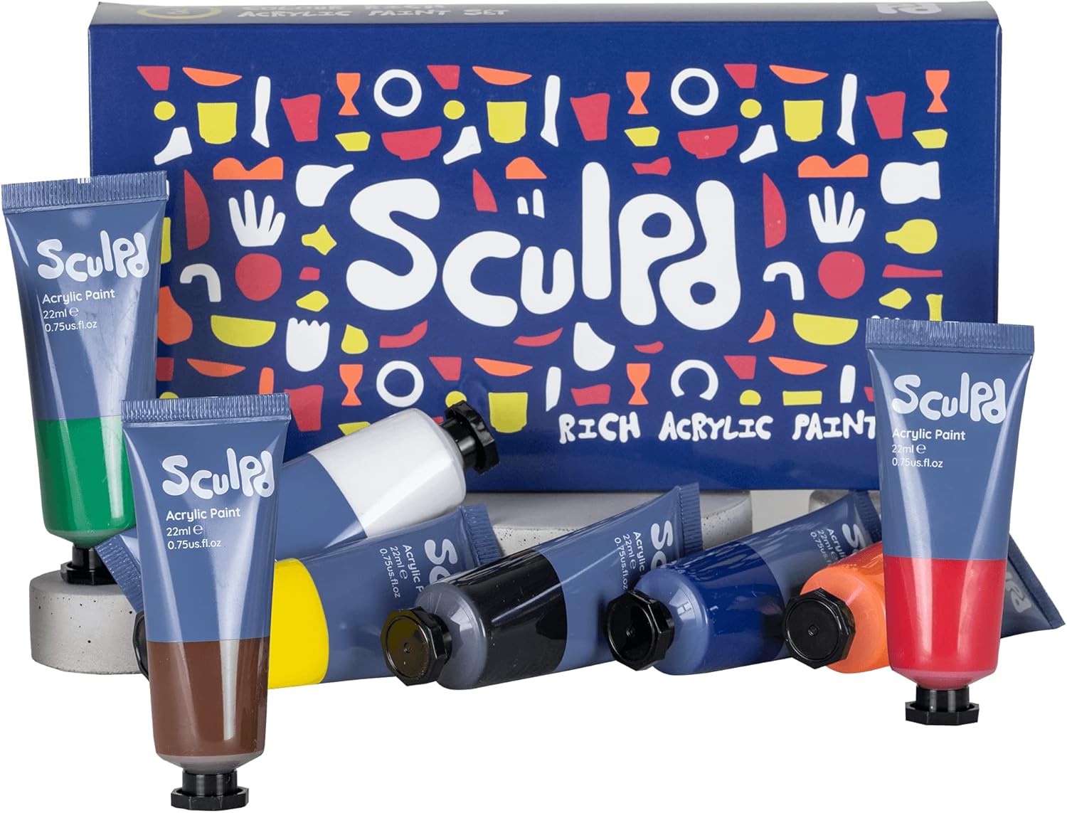 Sculpd Acrylic Paint Set, 8 x 22ml Tubes of Premium Coloured Acrylic, Heavy Body & Vibrant Colours, Paint on Air Dry Clay, Canvas, Ceramic, Fabric, Wood & More, Classic Tones