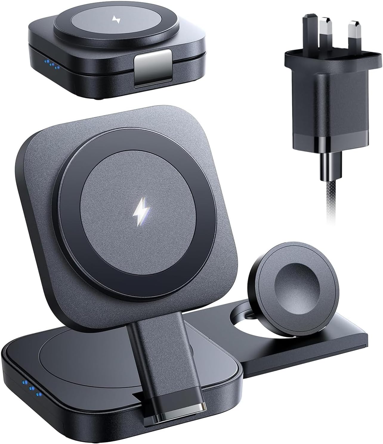 LISEN 3 in 1 Wireless Charging Station for iPhone 16 Foldable Magsafe Charger Stand for iPhone Apple Watch Travel Wireless Charging Dock Station for iPhone16 Stand for iPhone 16/15/14/13/12 AirPods