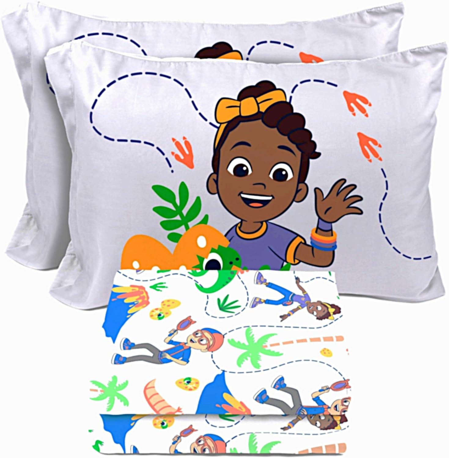 Sunny Side Up Kids Sheet Set Includes Sheets and Pillow Cover - 100% Microfiber Bedding and Room Decor, Gray - Blippi, 4 Piece Full