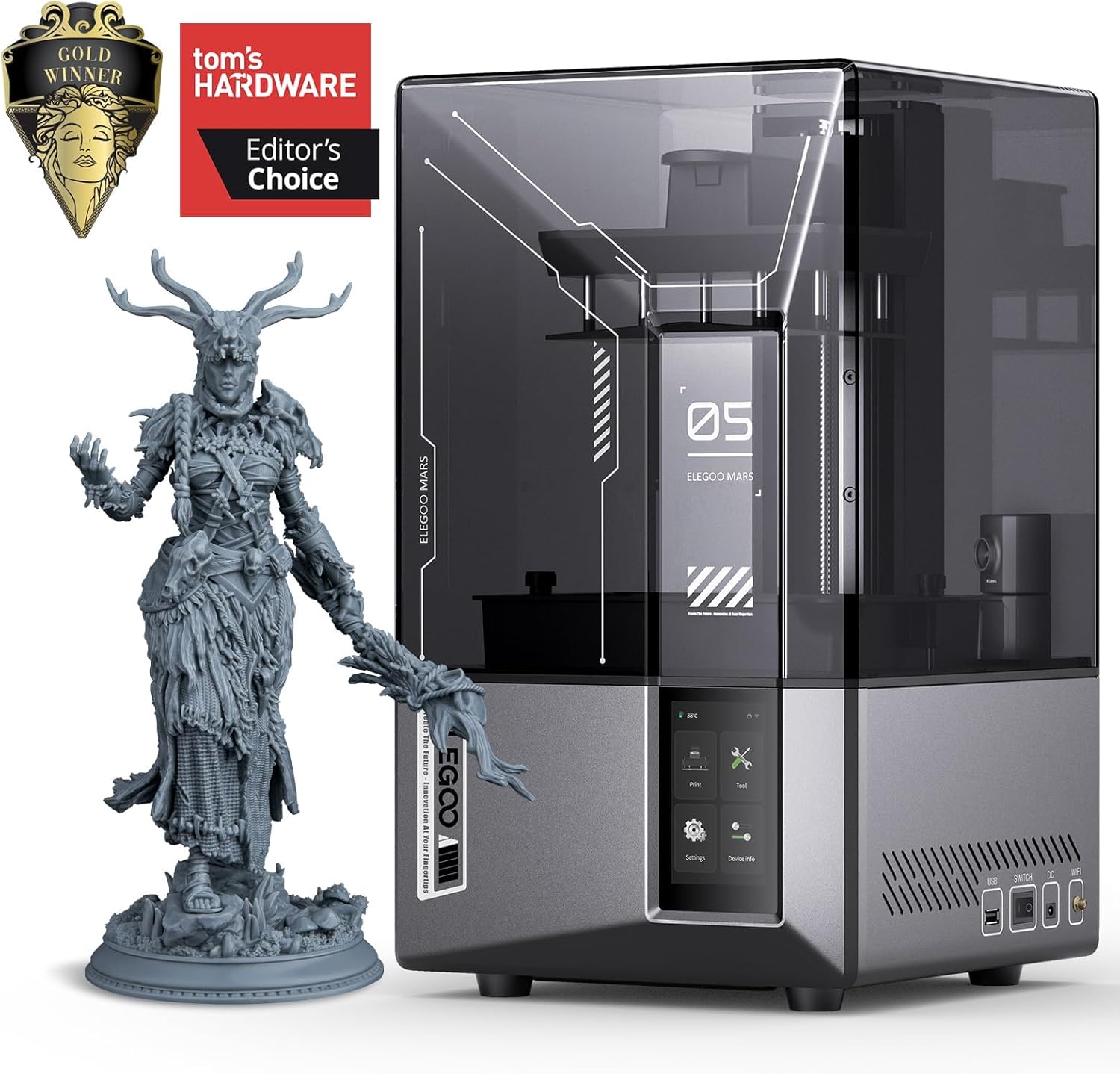 ELEGOO Mars 5 Ultra 7" 9K MSLA Resin 3D Printer with Intelligent Mechanical Sensor, 150mm/h Fast Speed, AI Camera, Wi-Fi Cluster Printing, Auto-Leveling, Printing Size of 6.04 x 3.06 x 6.49 inch