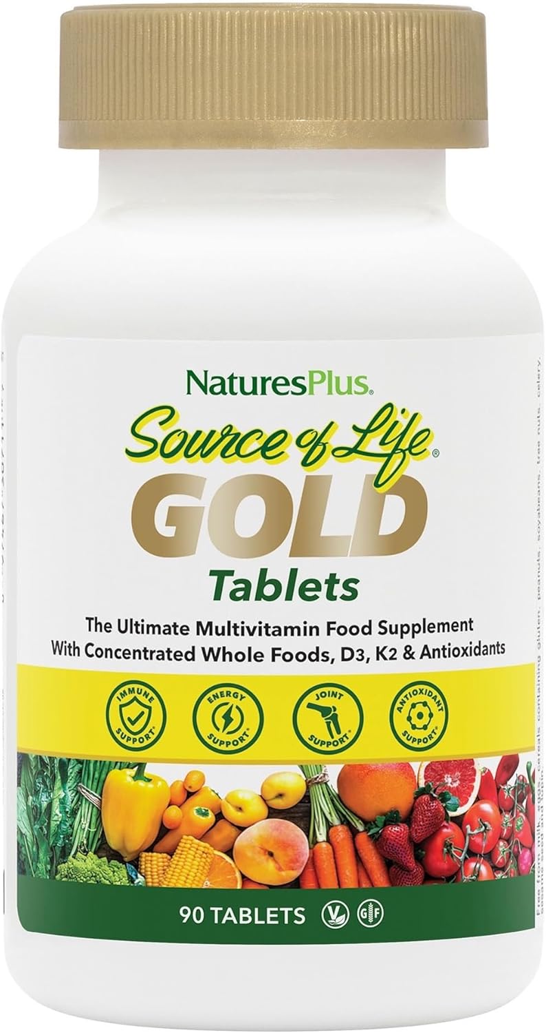 NaturesPlus Source of Life Gold Tablets - Plant Based Multivitamin and Mineral Supplement with Superfoods - Vegetarian, Gluten Free - 90 Tablets