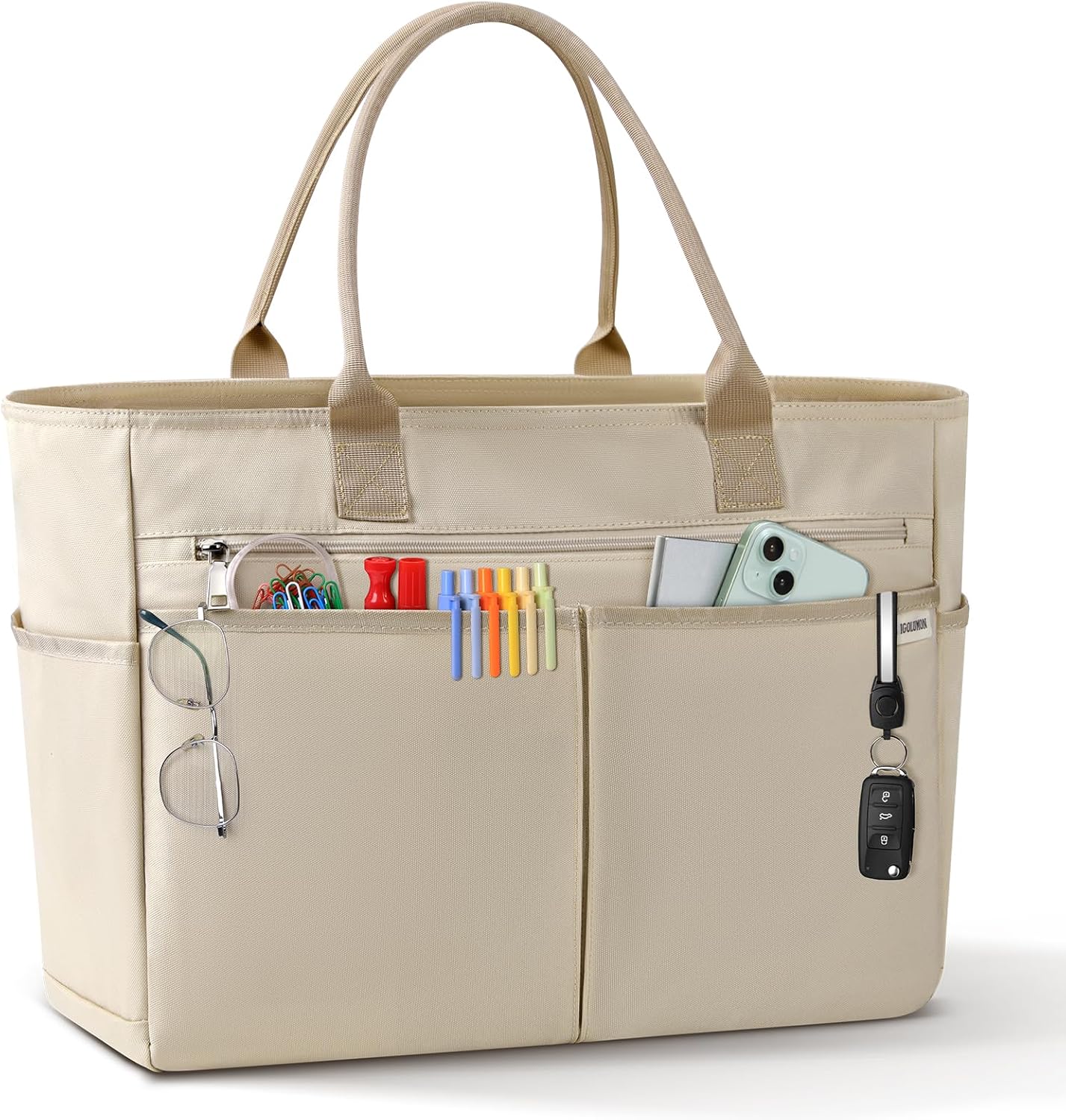 IGOLUMON Tote Bag with Zipper Large Beach Bags for Women Men 40L Waterproof Travel Gym Totes Bag Foldable Top Handle Handbag