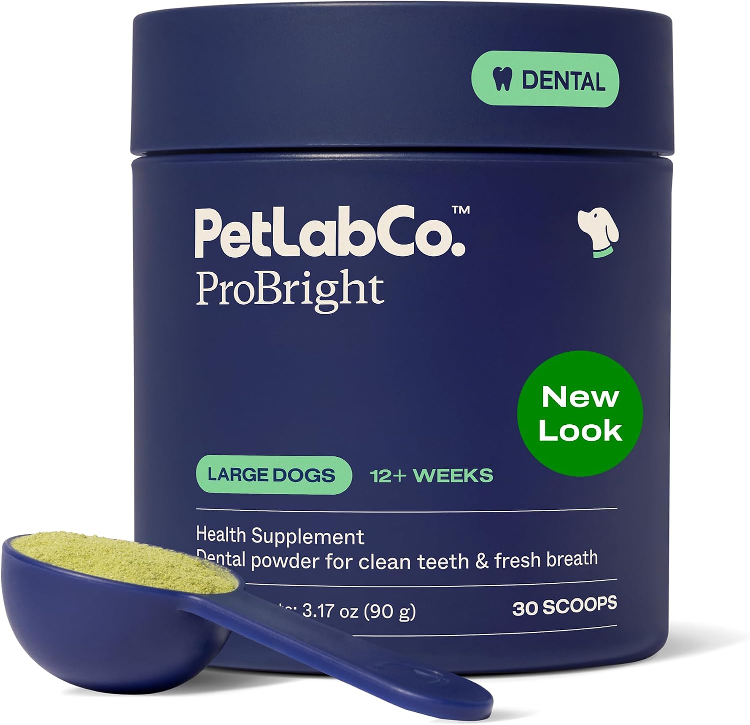 PetLab Co. ProBright Dental Powder for Large Dogs, 30 Scoops | Brown algae, green tea and probiotics in one easy daily scoop to support tartar and fresh breath