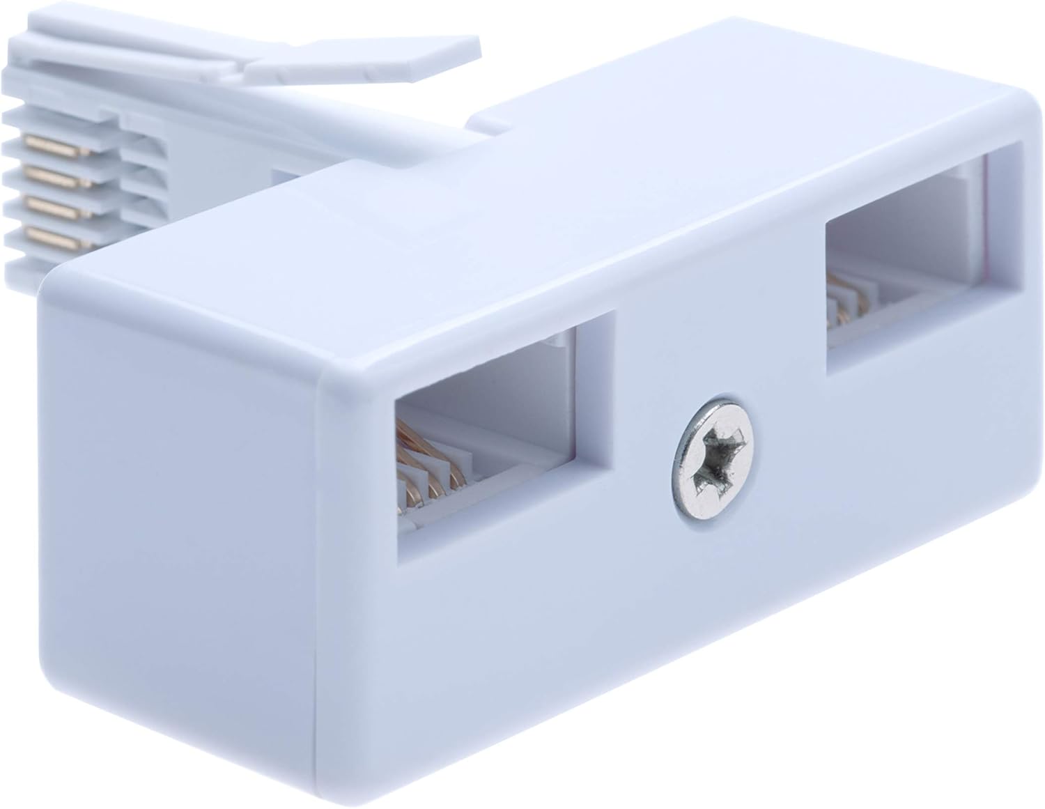 BT Telephone Socket Line 2 Way Splitter | Female Jacks to BS6312 431A Male Plug | Cable UK Adapter Landline Port Converter Extender FAX Modem Corded Cordless Phone Sky| 4 Wire Converter | White