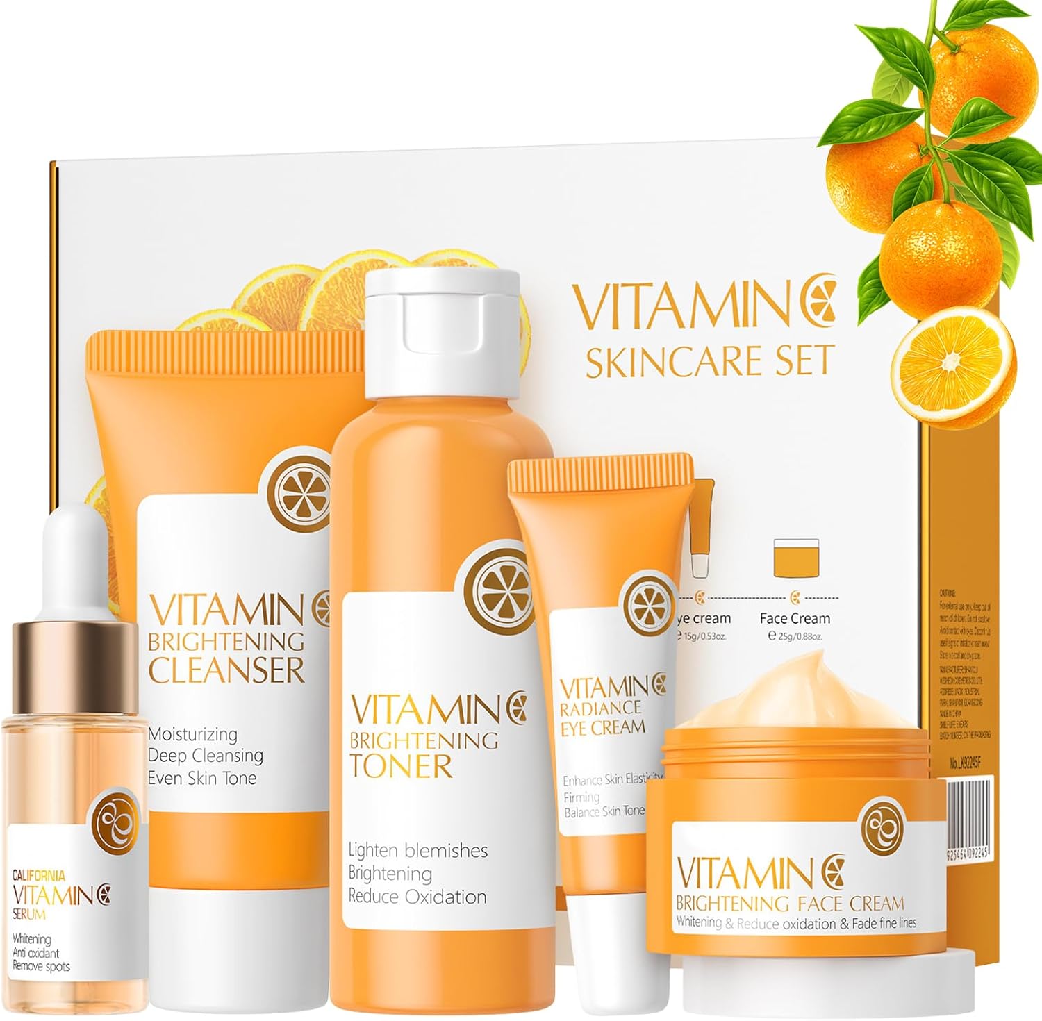Skincare Set, Vitamin C Skin Care Sets & Kits -Cleanser, Toner, Serum, Eye Cream & Face Cream, Hair Care Gift Set for Teenage girls, Facial Care Kit for Radiant Skin, Pamper Sets for Women Gifts(5PCS)