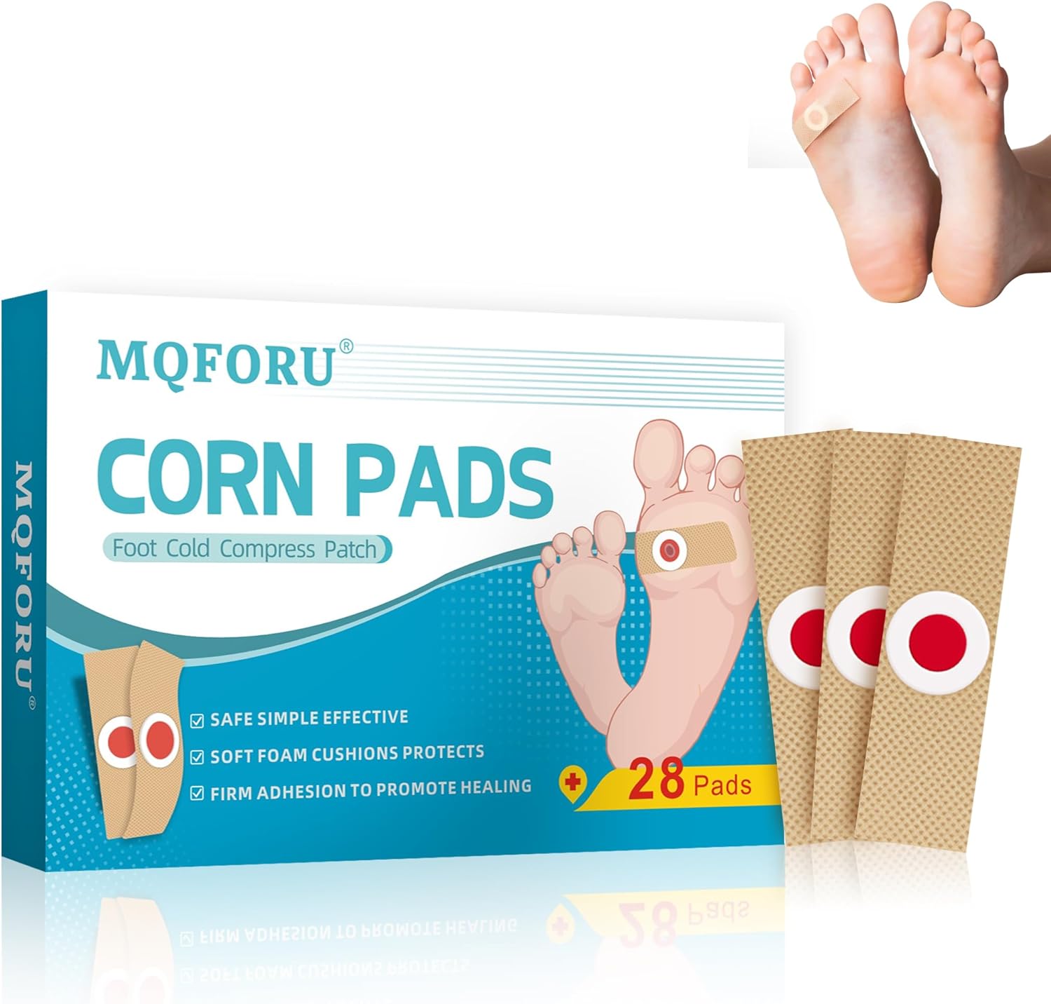 MQFORU Corn Remover Pads, 28Pcs Corn Removal for feet, Wart Remover, Foot Corn Remover Patch, Wart Remover Corn Pads, Foot Care Corn Plaster with Hole for Feet, Hand, Toe