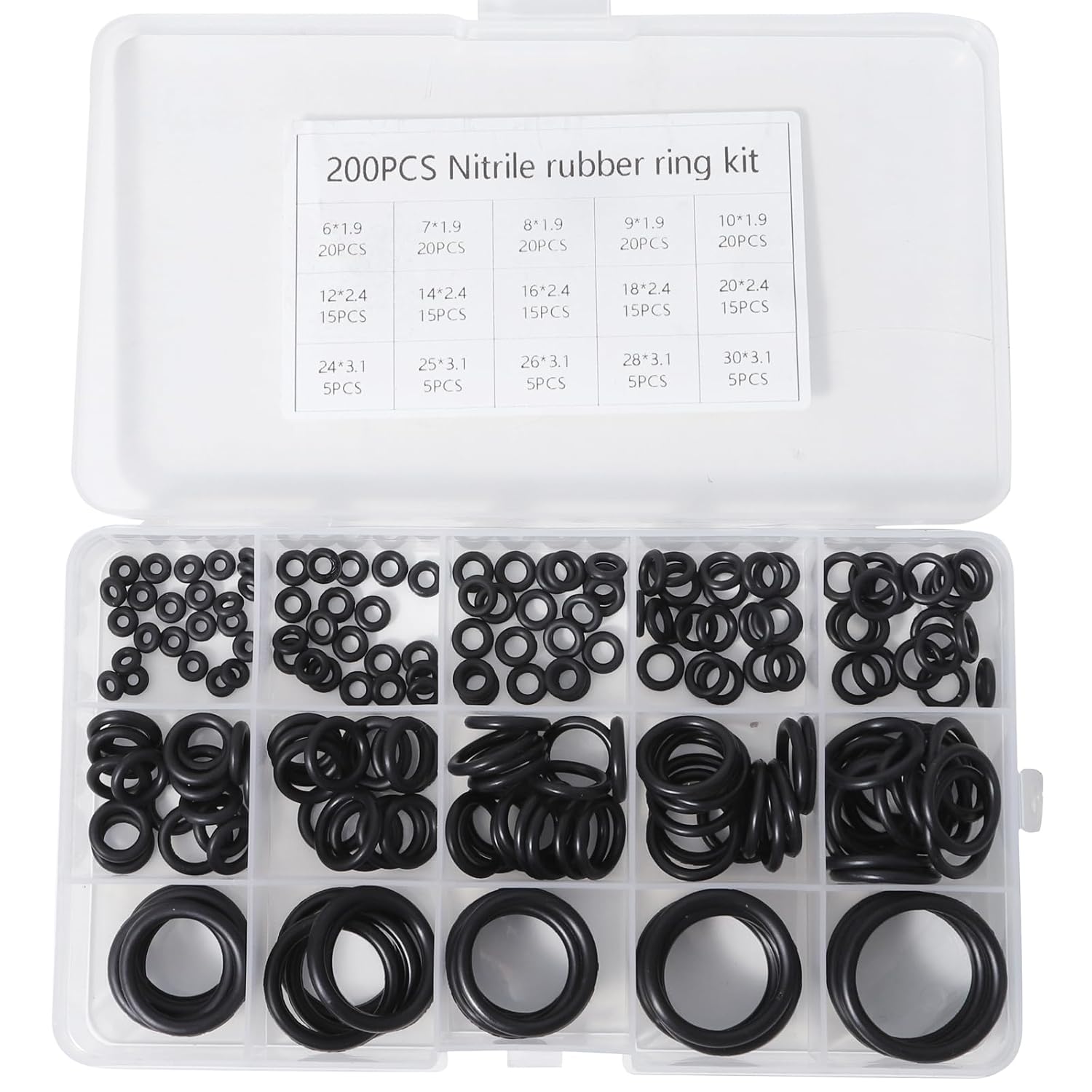 NUTTDOO O-ring seals,200pcs O-Rings Gasket kit Rubber Nitrile Washers O Rings Assorted for Mixer Taps, Plumbing, Rubber Spacer Gasket Washers Seal