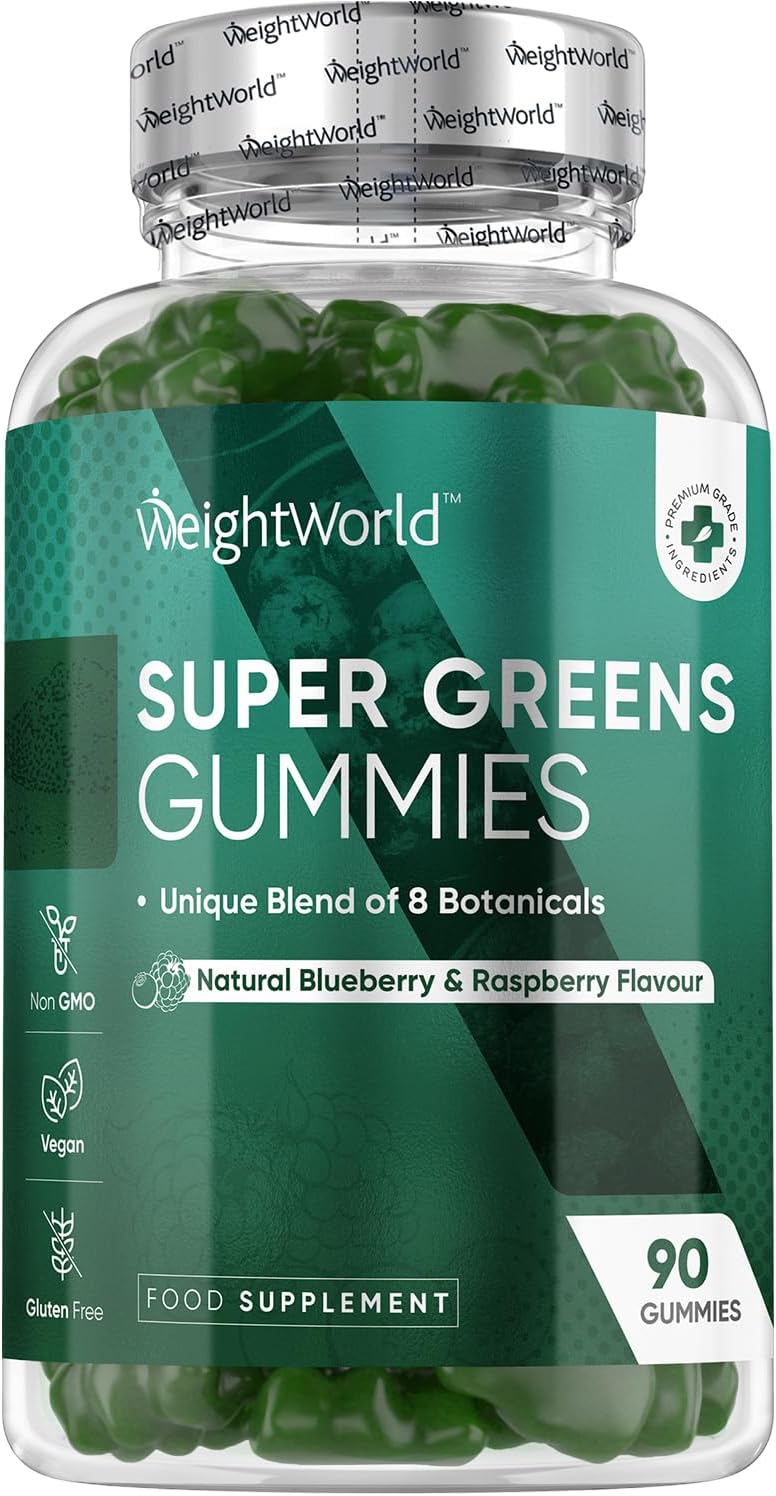Super Green Gummies | 90 Vegan Multivitamin Gummies | Blend of 8 Botanicals | with Vitamin B12, B3, B6, B5 & Folic Acid | Added 1.5mg Zinc | Gluten-Free Greens Supplement