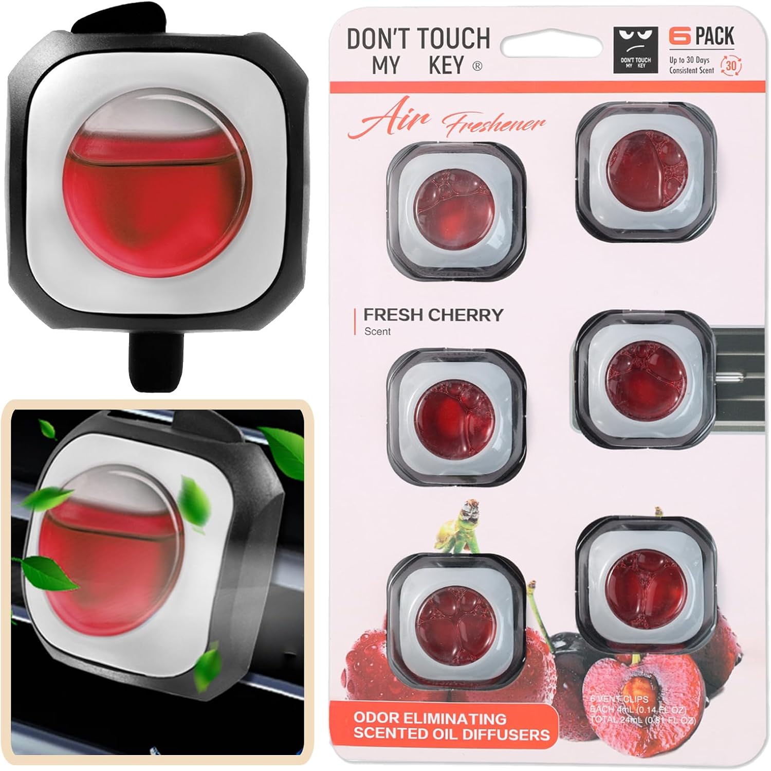 XUKEY 6 Packs Fresh Cherry Car Vent Clip Air Freshener Spray Vent Air Freshener, Air Fresheners, Long-Lasting Fragrance Essential Odor Eliminator Fresh Cherry