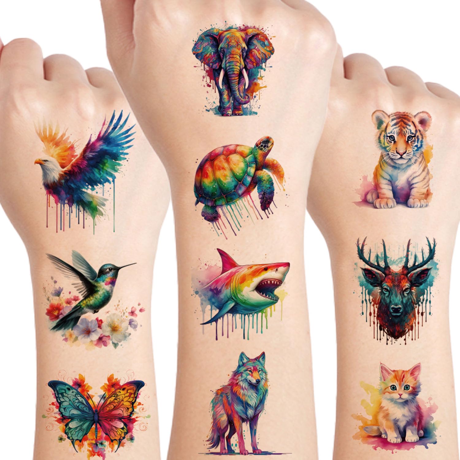 Watercolor Animals Temporary Tattoo for kids - 60 Styles Temporary for Girls Boy Body Arm Shoulder Tattoos Stickers, Birthday Party Decoration Supplies Gifts for Kids
