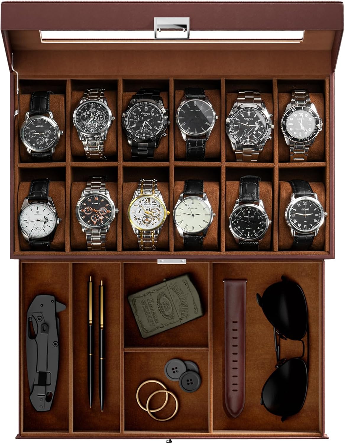 ProCase Watch Box, 12 Slot Watch Case for Men with Drawer, Espresso