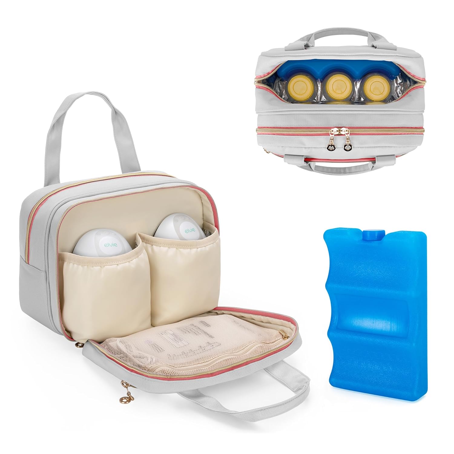Damero Wearable Breast Pump Bag with Ice Pack Compatible with Elvie, Momcozy and Medela Breast Pump, Carrying Bag for Wearable Breast Pump, Bottles, Pump Parts and More, Patent Design