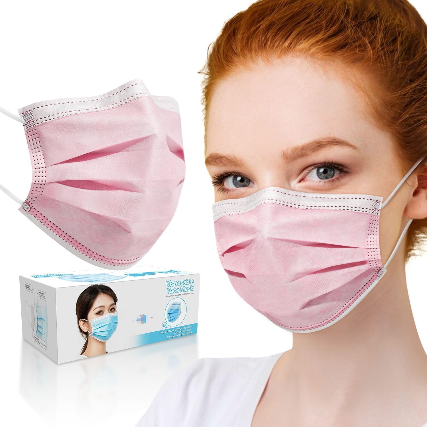 PM PERFORMOTOR 100 Pcs Disposable Face Cover 3-Ply Filter Non Medical Breathable Earloop Face Masks