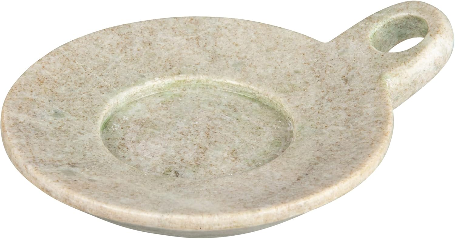 Creative Co-Op Hand-Carved Marble Dish with Handle, Beige