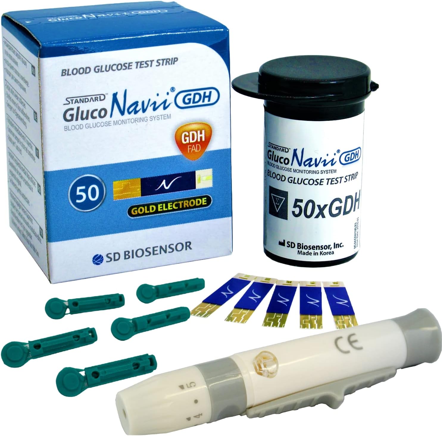 GlucoNavii Blood Glucose 50 Test Strips + Lancing Device + 50 28g Lancets
