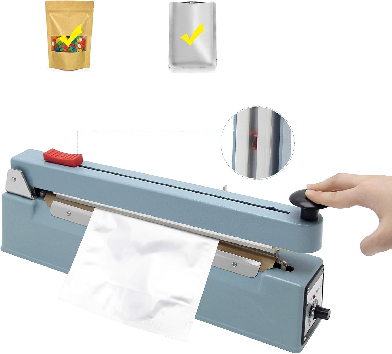 Hanchen 300mm Heat Sealer with Cutter Bag Sealing Machine 400W for Mylar Bag Kraft Paper Bag Heat Sealing Material 220V