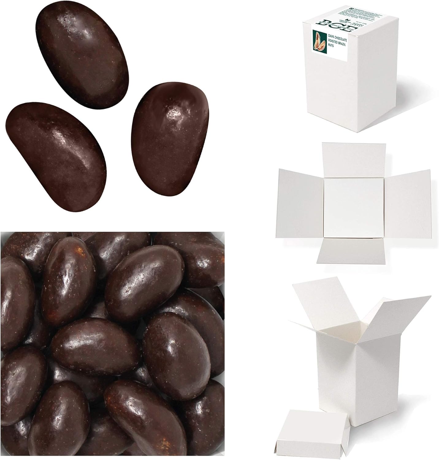 Bulk Gourmet Emporium Dark Chocolate Roasted Brazil Nuts 380g - Premium Belgian Chocolate Coated Nuts - Vegetarian, Halal Friendly, Palm Oil Free, Plastic-Free Packaging - Luxury Gift