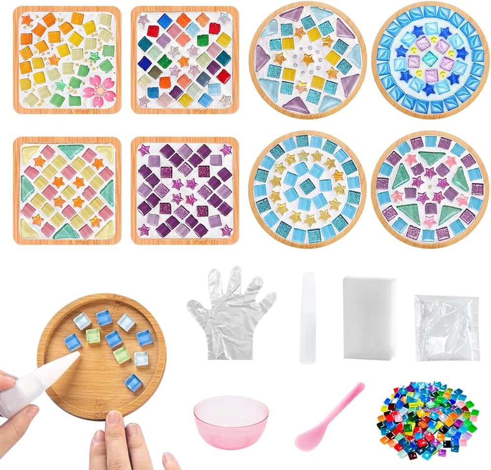 Adboros 8 Sets DIY Glass Mosaic Tiles for Crafts