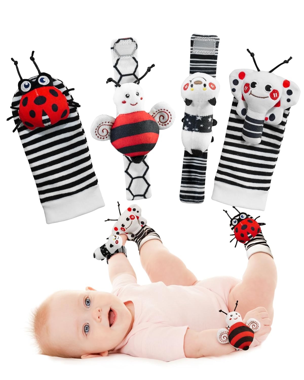Infinno High Contrast Baby Socks and Wristband Set, Ideal Baby Gifts for Newborn Infants 0-12 Months