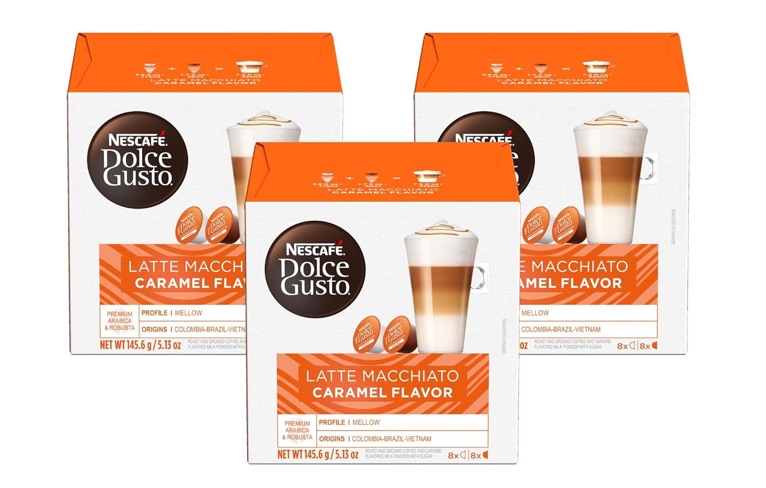 Nescafe Dolce Gusto Coffee Pods, Caramel Macchiato, 16 capsules, Pack of 3