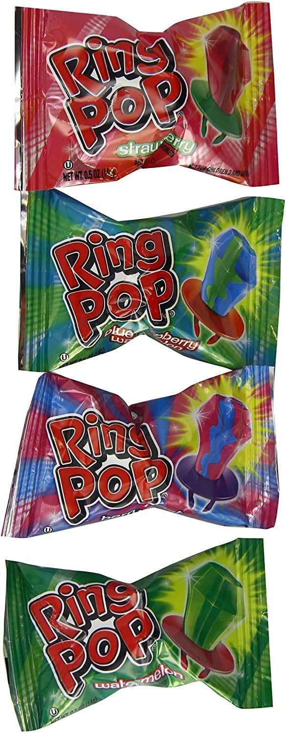 Ring Pop Party Starter 10x Assorted Single Ring 0.5 oz/14 g, Bazooka Candy Brands 5 Flavors Made in USA