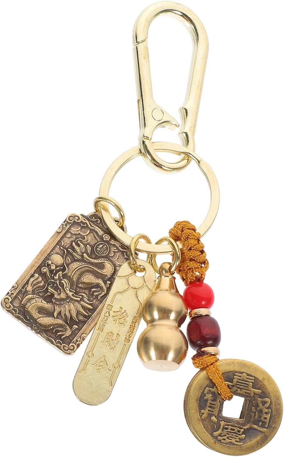Chinese Feng Shui Keychain Brass Wu Keychain with Feng Shui Coins Amulet Good Luck Backpack Charms for Wealth