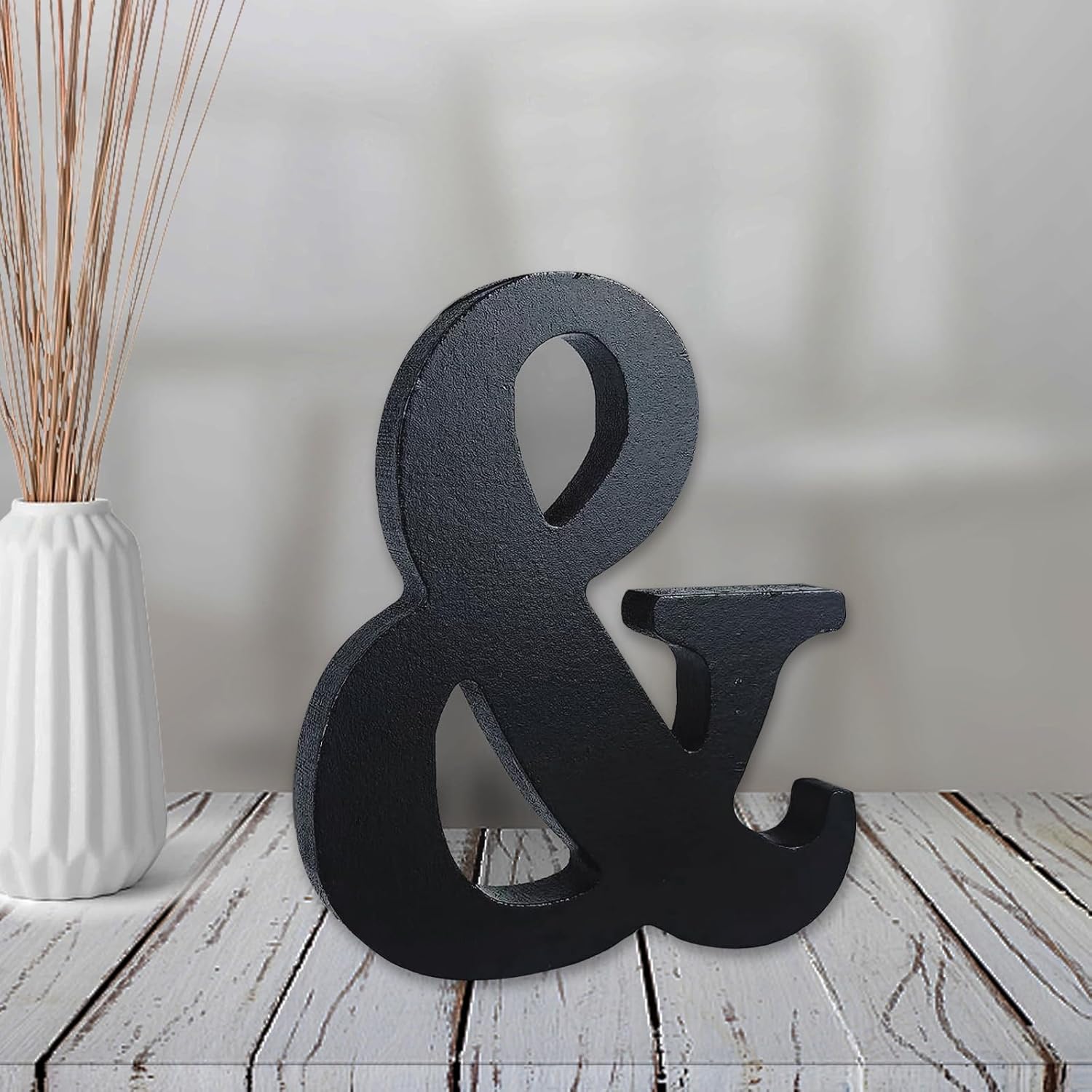 AOCEAN 4 inch Black Wood Letters Unfinished Wood Letters for Halloween Decorative Standing Letters Slices Sign Board Decoration for Craft Home Party Projects (&)