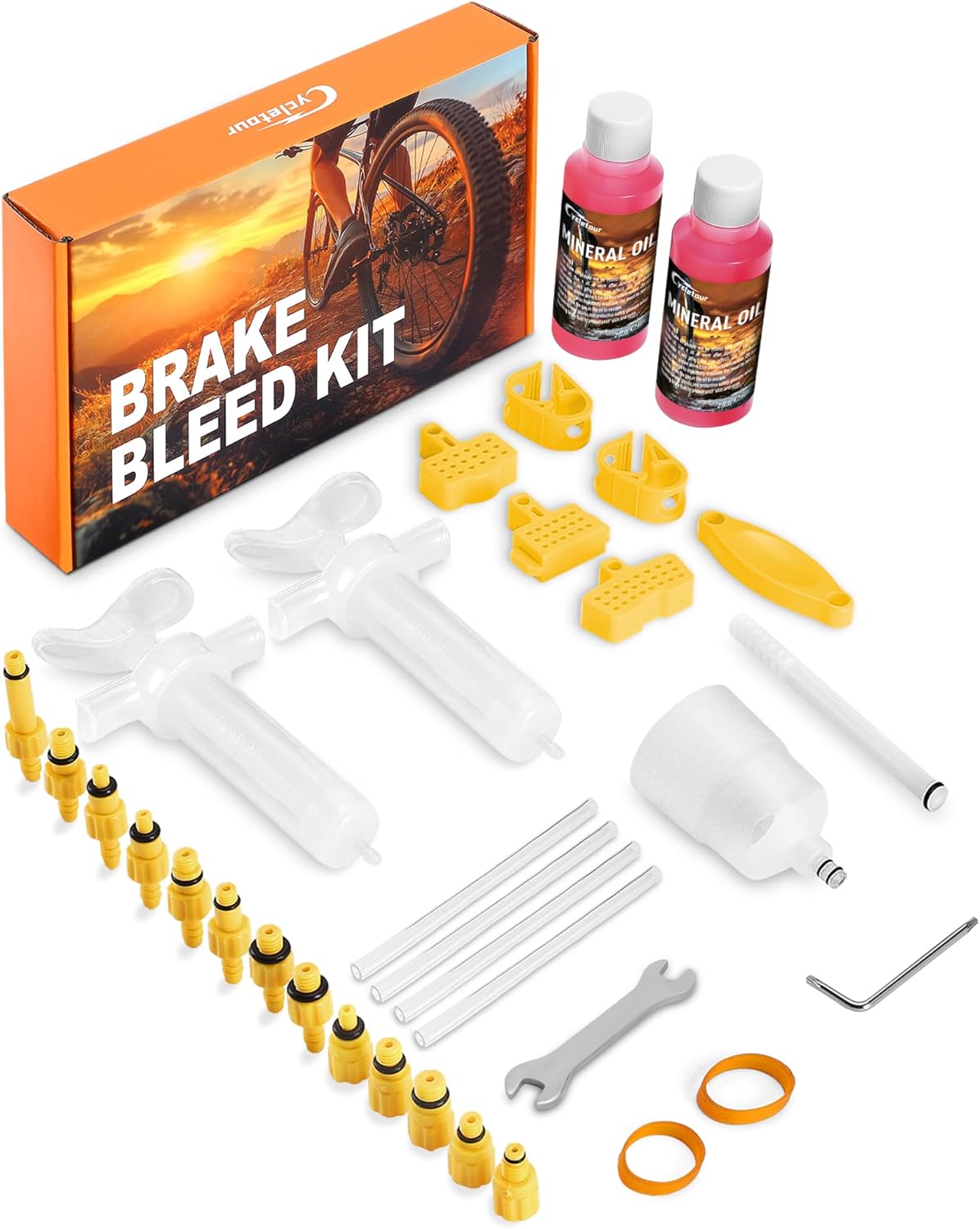 cycletour Brake Bleed Kit for SHIMANO, TEKTRO, TRP Hydraulic Brakes. Mountain Bike Brake Bleed Kit Including Mineral Oil Brake Fluid and Operation Instructions