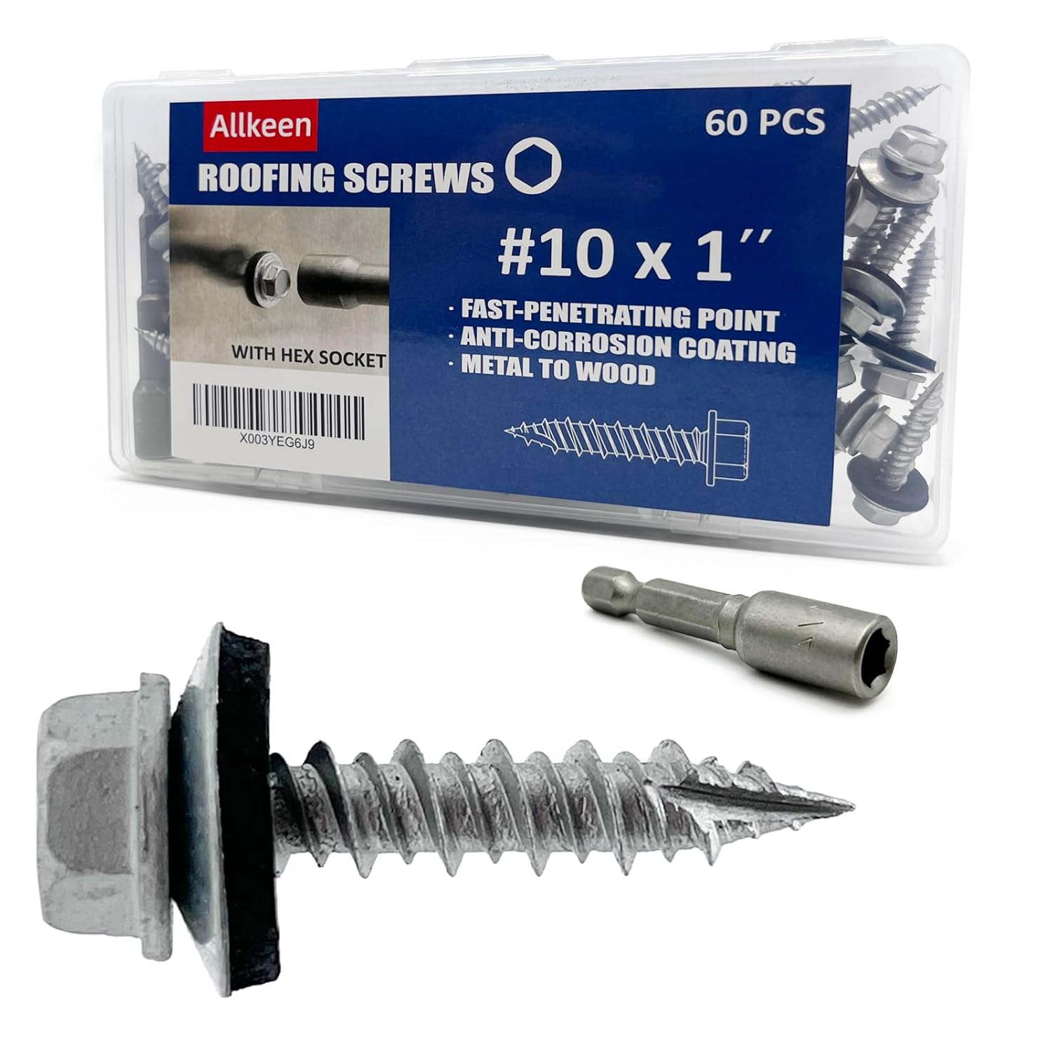 #10 x 1 Hex Head Sheet Metal Roof Screws, Rustpert Coating Metal to Wood siding Screws, 60 Pieces