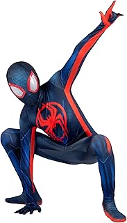 Marvel Miles Morales: Spider-Man Official Youth Deluxe Zentai Costume - Stretch Spandex with Hidden Zippers and Wrist Slits
