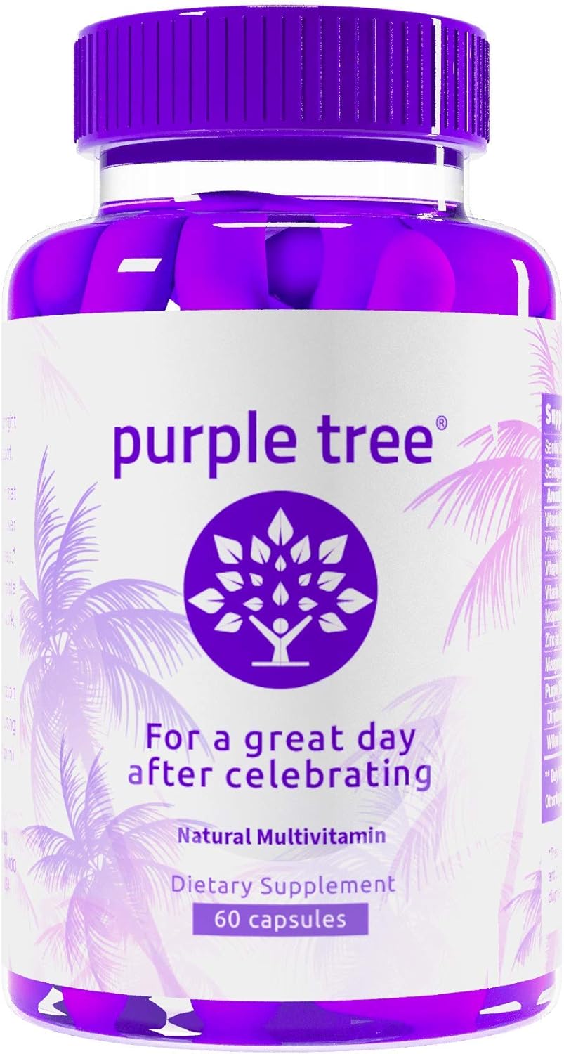 purple tree Post Celebration Wellness Vitamins | Liver Support, Body Replenisher, Rapid Hydration | Dihydromyricetin DHM, Milk Thistle, Electrolytes, Vitamin B, Willow Bark, Quercetin (60 Pills)