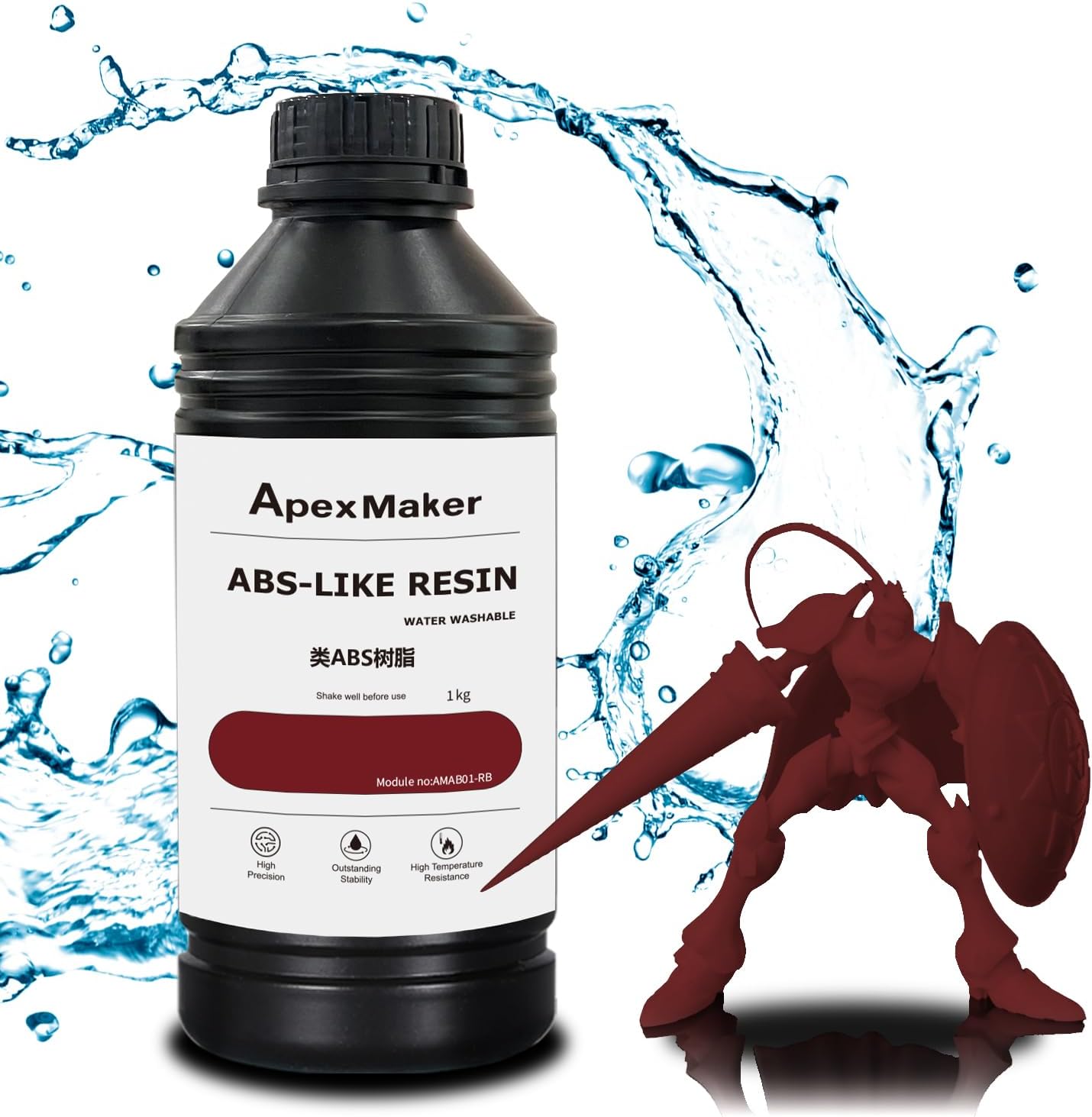 Apexmaker 3D Printer Resin ABS Like & Water Wash Resin, 1000g, High Precision Quick Curing Water Wash ABS Like Photopolymer Resin, 395-405nm UV Curing 3D Printing Liquid for LCD DLP SLA 3D Printers