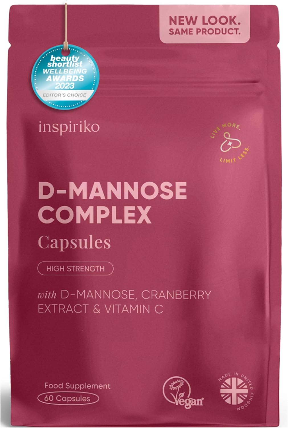 D Mannose 1000Mg Tablets Complex - 3-in-1 D-mannose Capsules with High-Strength Cranberry Extract & Vitamin C - Preventative Urinary Tract & Bladder Care for Women, 60 Capsules