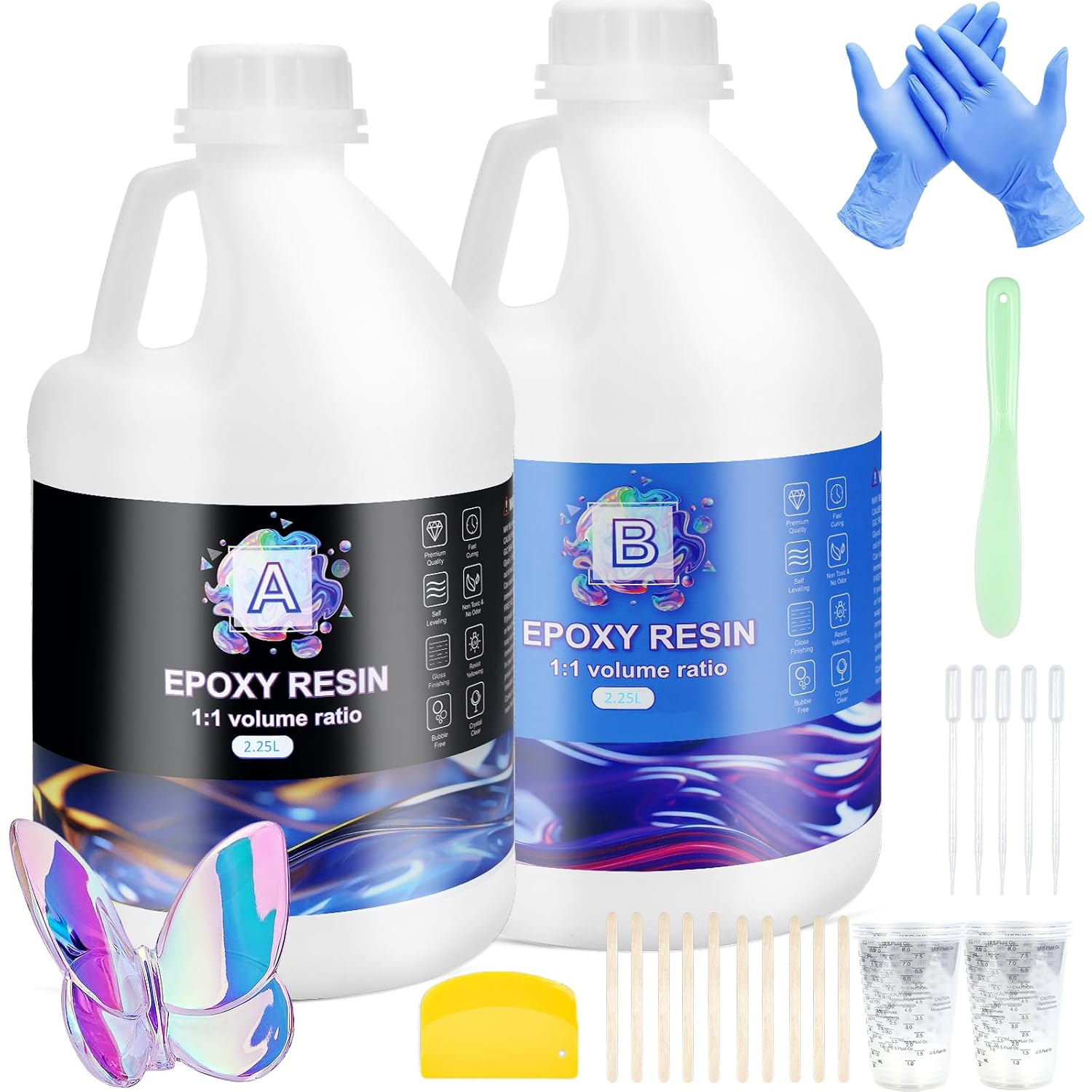 Epoxy Resin Kits-4.5L Crystal Clear Epoxy Resin&Hardener for Beginners,Resin Starter Kit for DIY Art&Craft,Mold Casting,Table Top Coating,Wood,Gift