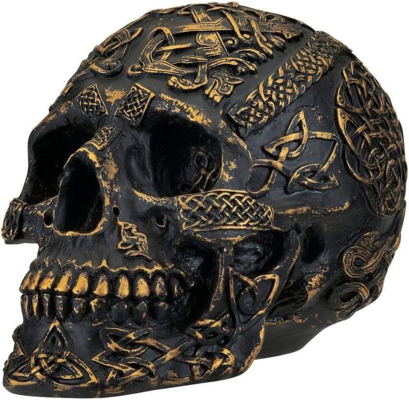 Design Toscano PD0374 Passage of Life Skull Celtic Knot Gothic Statue, Polyresin, Black and Gold, 20.5 cm