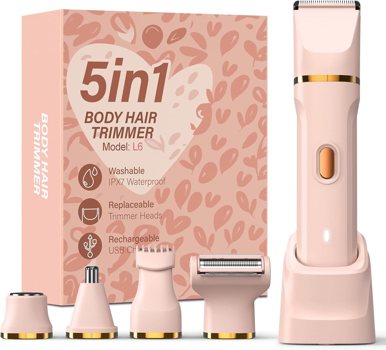 Bikini Trimmer for Women, IPX7 Waterproof Pubic Hair Removal, Ceramic Blade, Rose Red