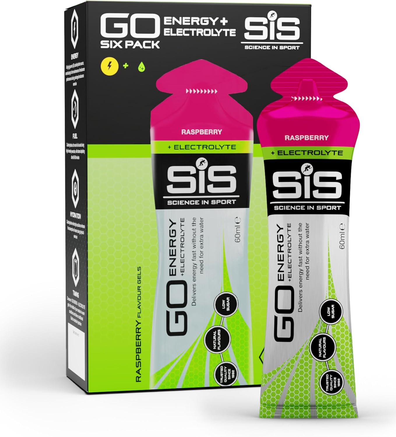 Science in Sport GO Energy + Electrolyte Gels, Raspberry, 6 x 60ml
