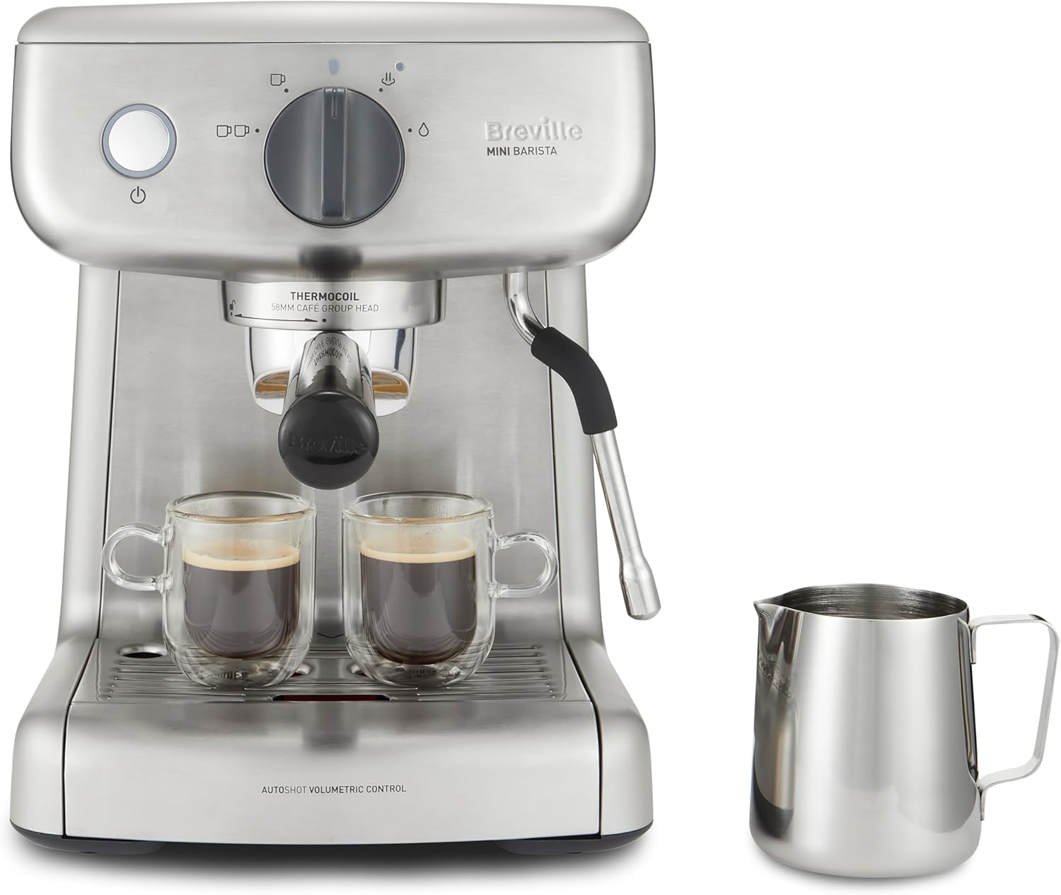 Breville Barista Mini Espresso, Latte and Cappuccino Coffee Machine 2L Water Tank Milk Frother 15 Bar Italian Pump Stainless Steel [VCF125]