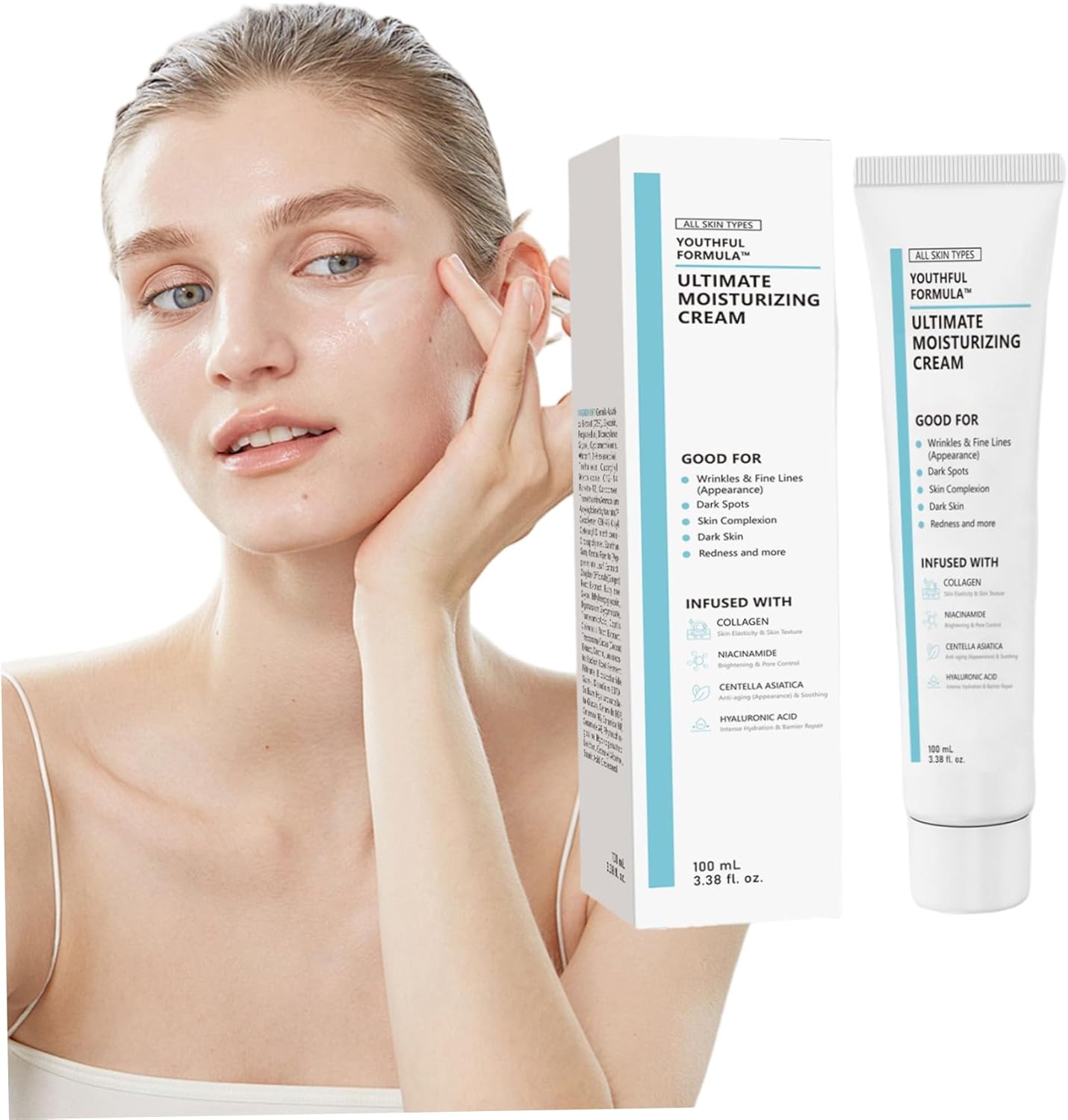 Moisturizer Face Cream 100ml Moisturizing and Brightening Centella Moisturizer Niacinamide, Hyaluronic Acid, Collagen Eye Cream for Women Men