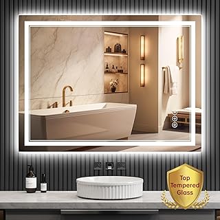 40x38 Inch Bathroom Mirror with Lights, Front and Backlit, Shatter-Proof Tempered Glass, Anti-Fog, 3 Colors, Dimmable, Memory, ETL Listed, Plug-in/Hardwired, Horizontal/Vertical Wall Mount